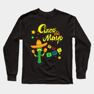 Cinco De Mayo Fun colorful celebration fifth may Mexican style cactus in Sombrero Long Sleeve T-Shirt